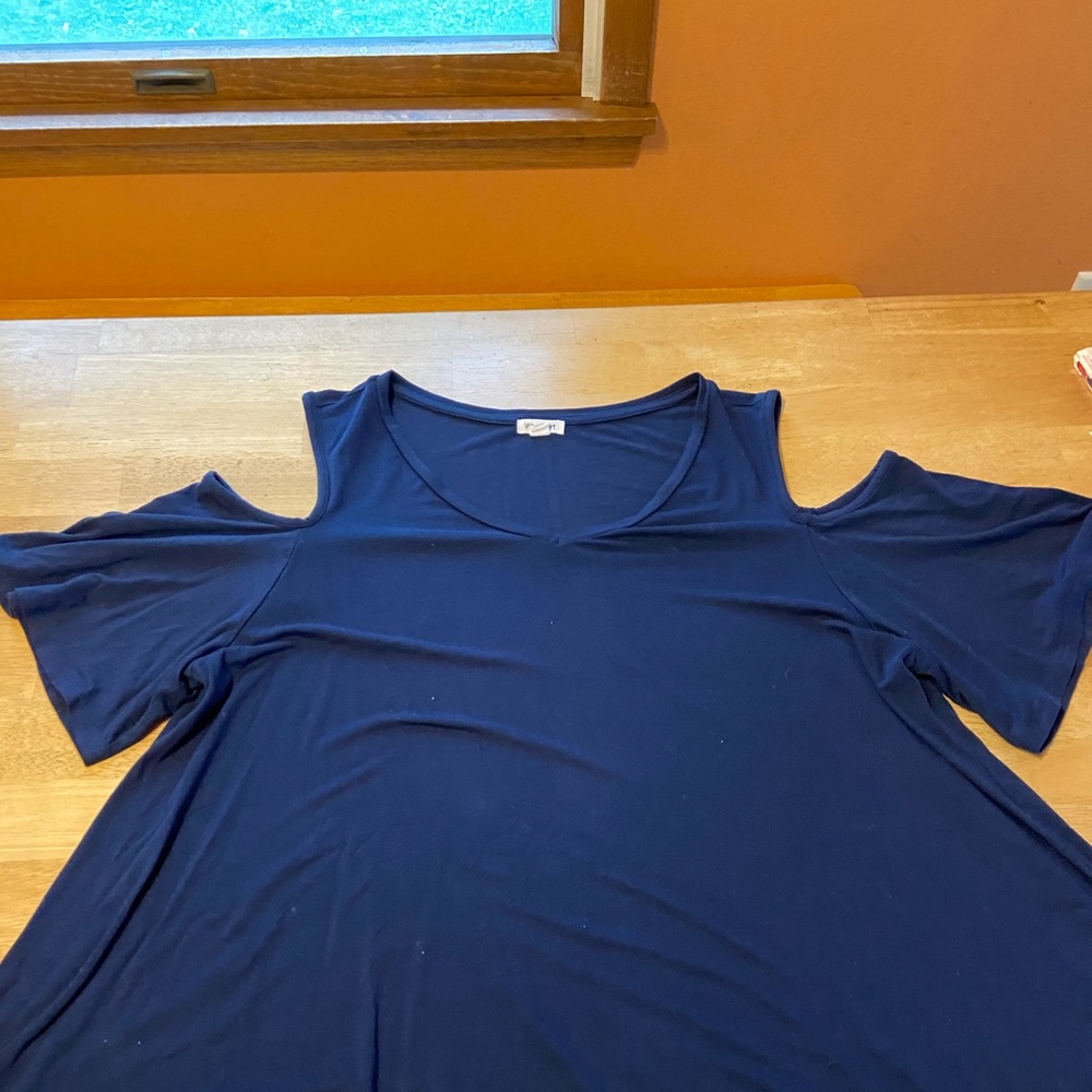 Blue cutout shoulder top